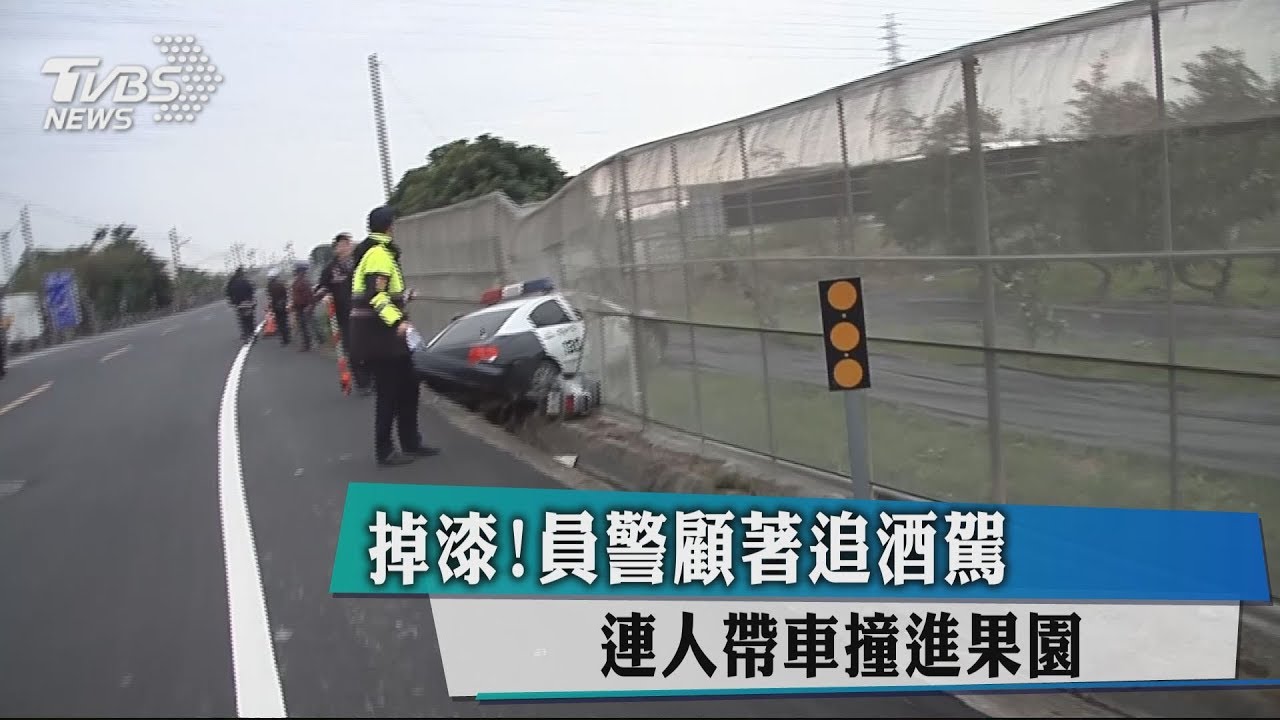 員警太專心追酒駕 連人帶車撞進果園