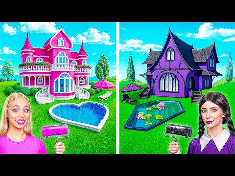 Wednesday vs Barbie One Colored House Challenge by Multi DO Smile