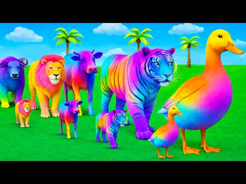 Long Slide Game with Cow Elephant Gorilla Hippopotamus Tiger 3d Animal Game Funny 3d Animals