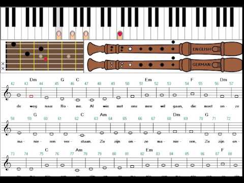 Zo speel je Tussen Keulen En Parijs op keyboard, blokfluit en gitaar