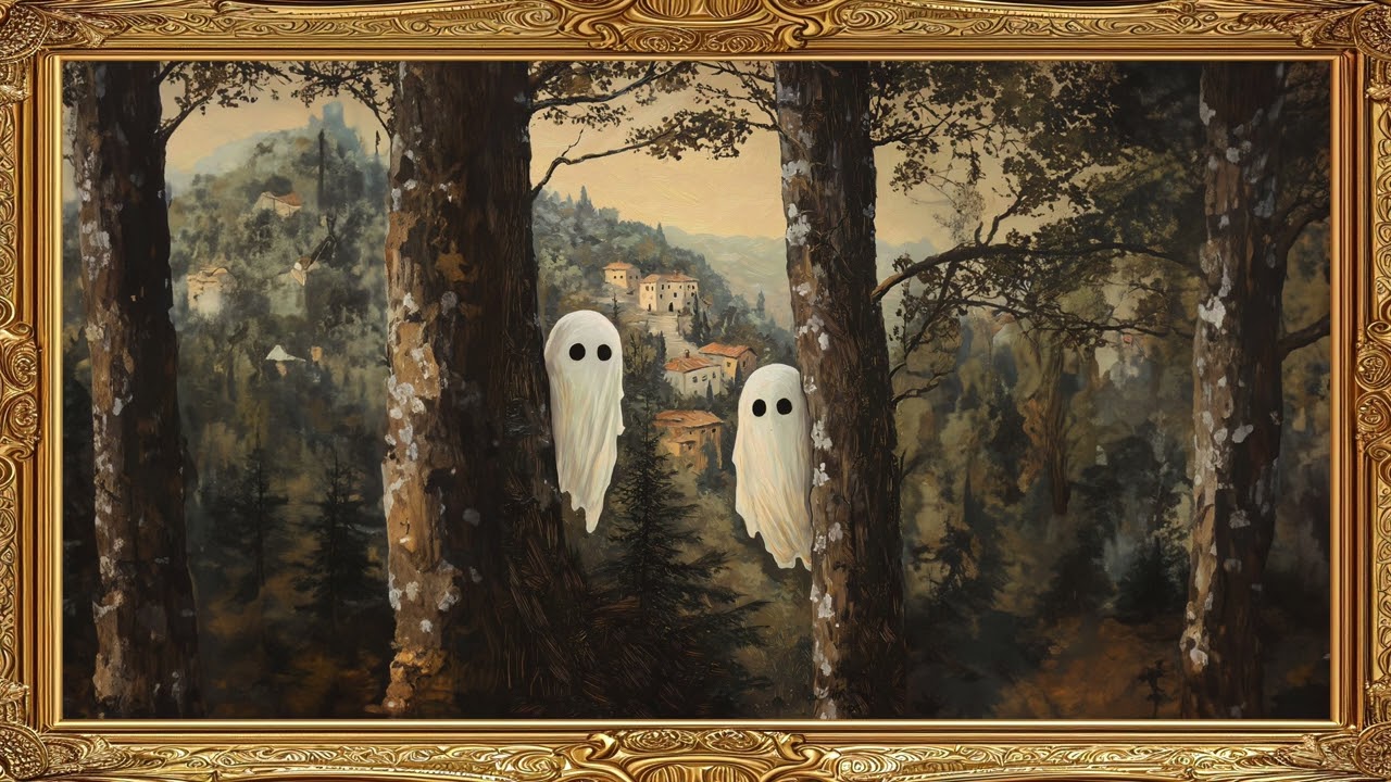 Cute Fall Ghosts Frame TV Art Vintage Halloween Framed 4K HD Wallpaper Autumn Scenery Slideshow