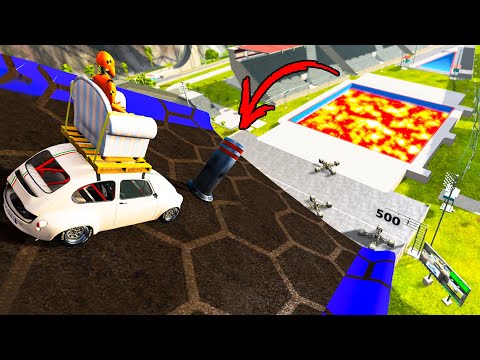 Cars vs Bollard on High Speed Jump vs Lava Pool — BeamNG.Drive — Rescind Gaming