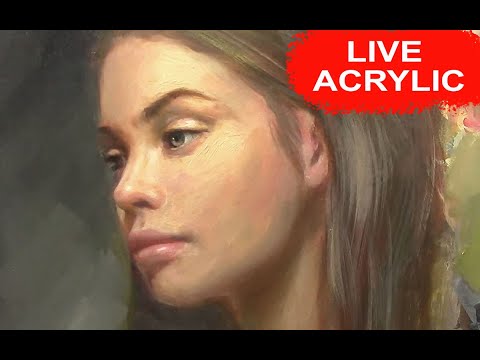 Live acrylic painting - How to paint a portrait in Acrylics