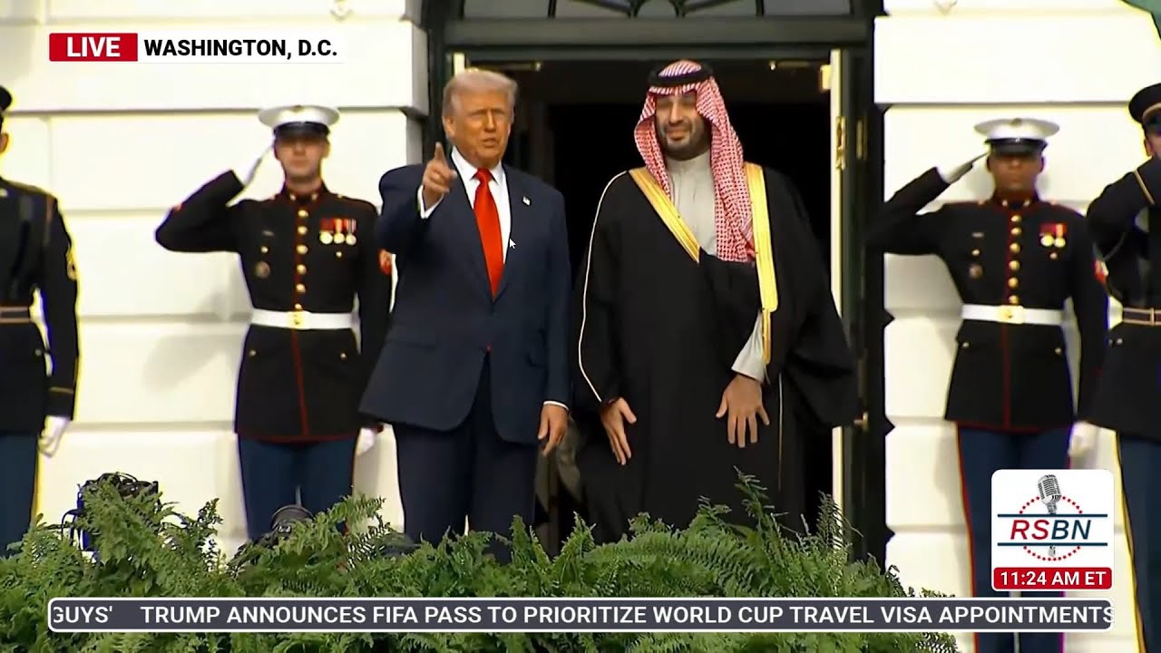 WATCH: President Trump greets the Crown Prince of Saudi Arabia, Mohammed bin Salman. - 11/18/2025
