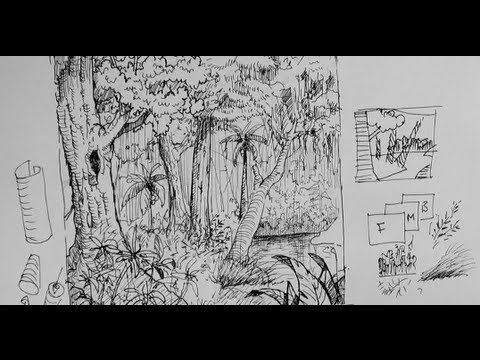 Pen Ink Drawing Tutorials | How to draw a forest scene or background