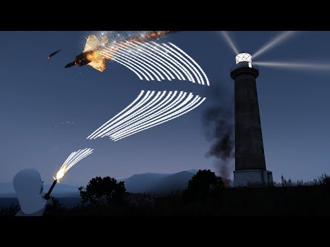 MiG-29 in Action vs C-RAM - Phalanx CIWS - Lighthouse protection - Military Simulation