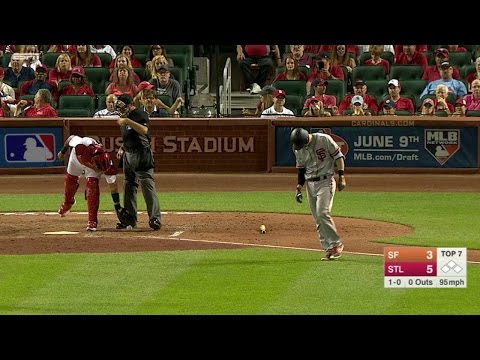 SF@STL: Brown hit by a pitch, remains in the game