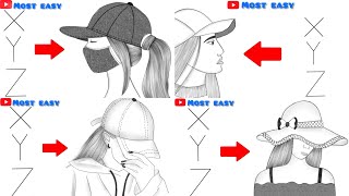 4 very easy girl drawing with hat | girl with hat drawing | drawing for beginners | girl drawing