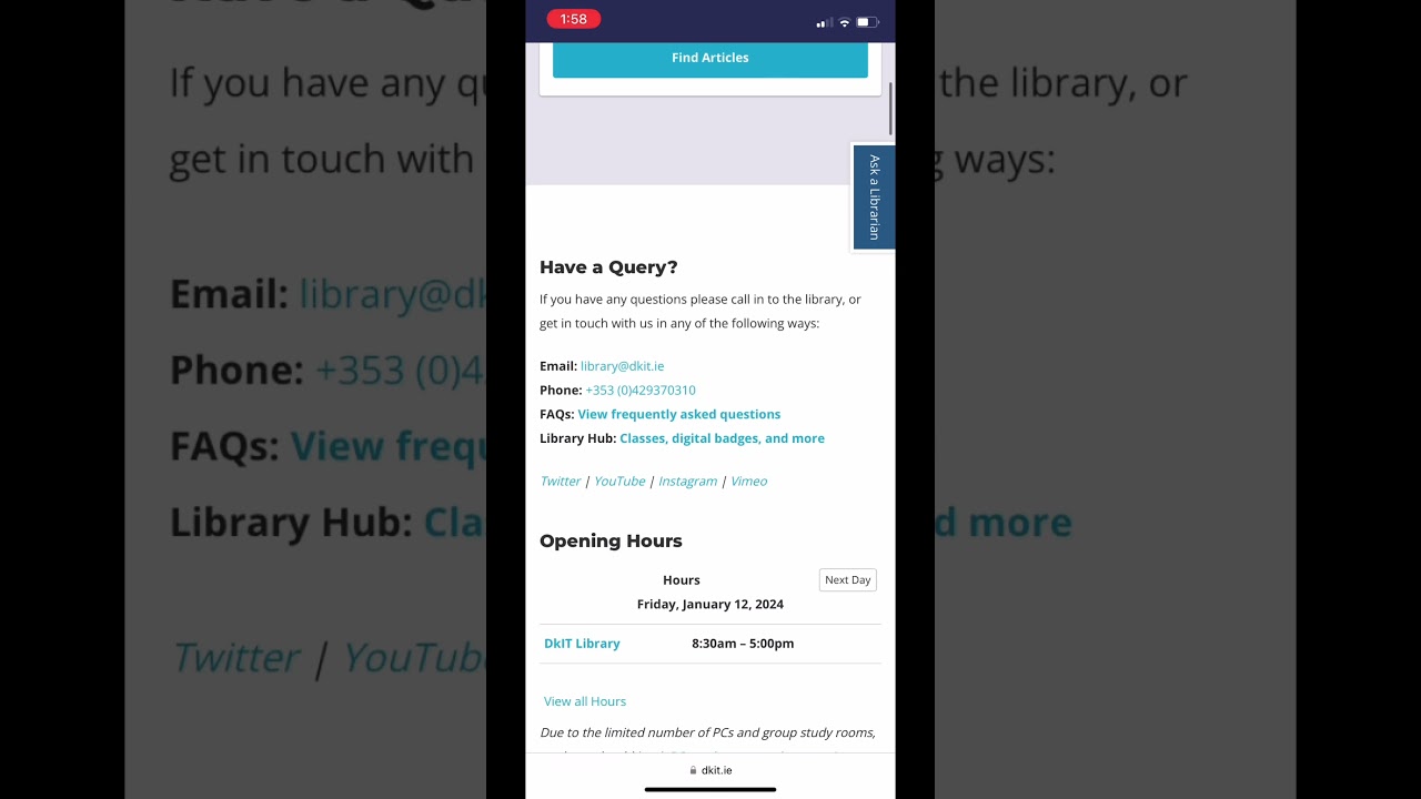 How to view library opening hours