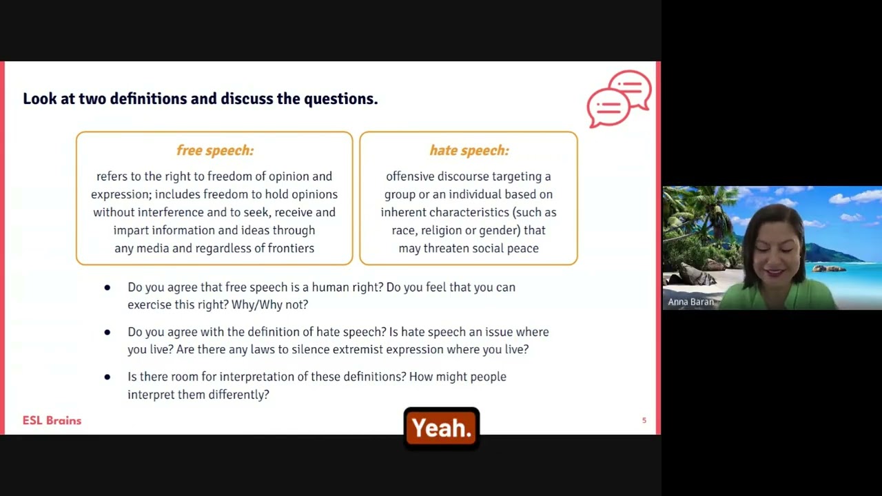 Real English coaching session — Free Speech vs. Hate Speech: Where's the Line?