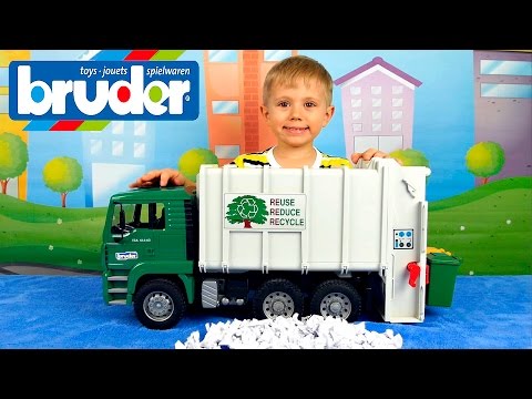 Машинка Мусоровоз Bruder MAN TGA - Играем с Даником в машинки Брудер