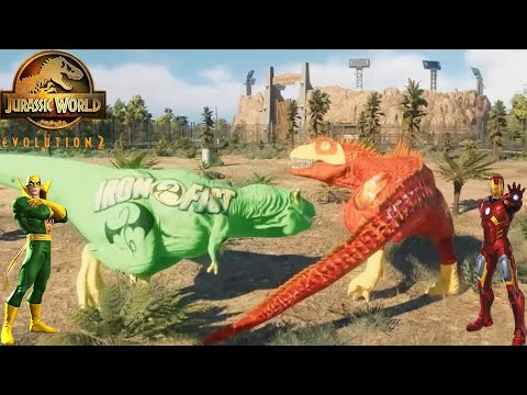 SPIDERMAN VS IRON FIRST VS IRONMAN VS VENOM - Dinosaurs Fighting Jurassic World Evolution