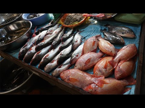 Many Varieties Food Selling @Phsa Chroy Changva Kesephal - Morning Food Market Scene in Town Market