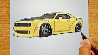 HOW TO DRAW THE DODGE CHALLENGER HELLCAT. 