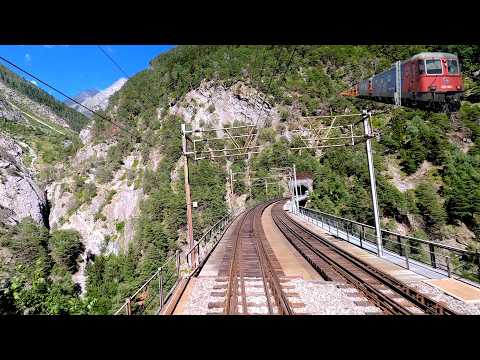 ★ 4K 2x🎥 🇨🇭 Basel - Kandersteg - Brig Re 6/6 cab ride [07.2020] Lötschberg führerstandsmitfahrt