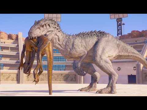 INDOMINUS REX vs T-REX vs INDORAPTOR vs SPINOSAURUS vs CARNOTAURUS BATTLE ROYAL - JWE2