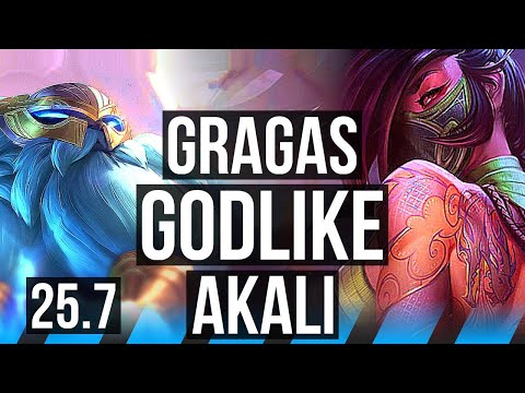 GRAGAS vs AKALI (MID) | Godlike, 15/4/8 | KR Diamond | 25.7
