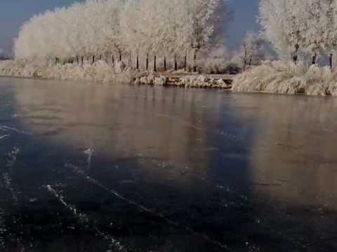 Skating on ice at lake near Biertsedijk Zuidland