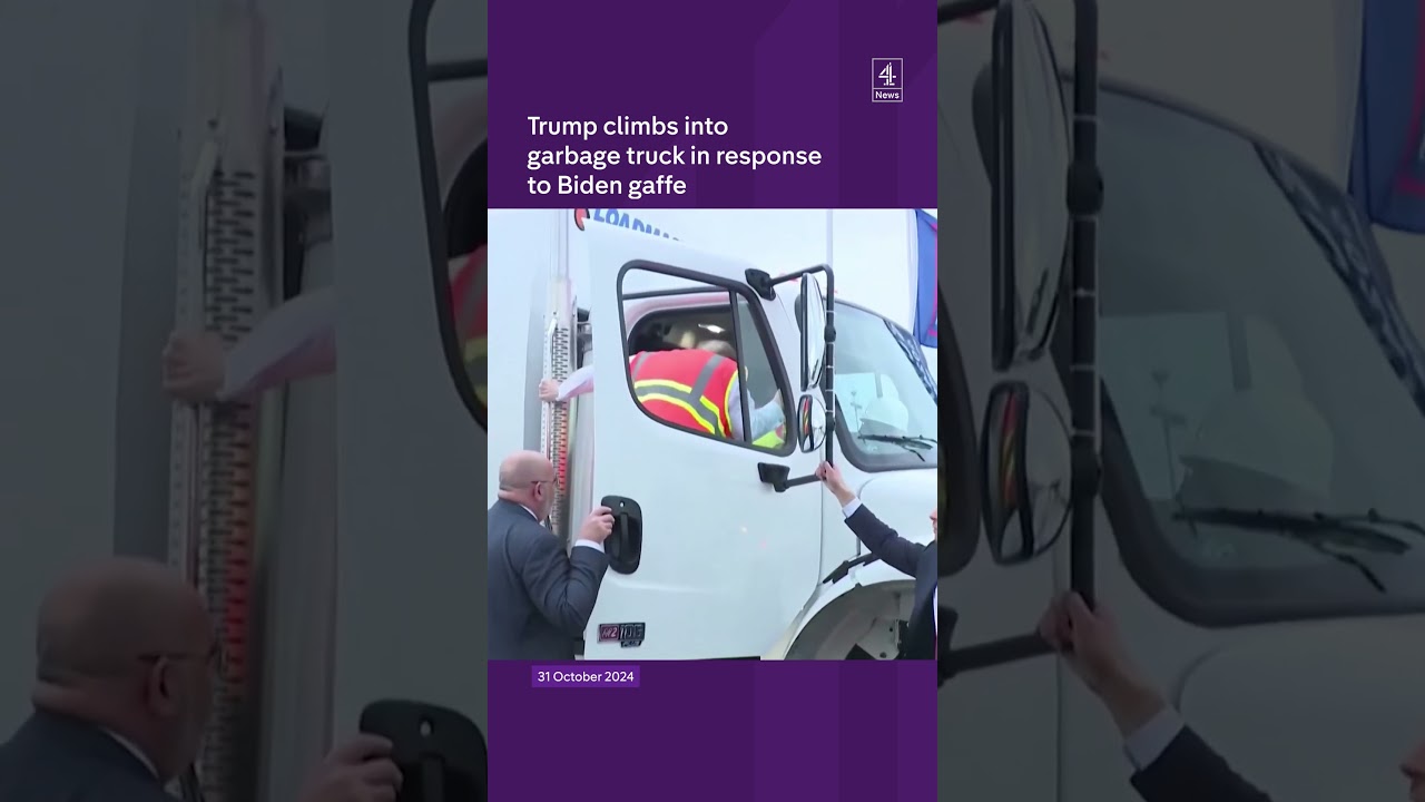 Trump climbs into garbage truck in response to Biden gaffe