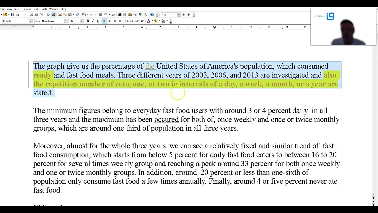 IELTS Cambridge 12 / Academic Writing task 1 / American Fast Food Consumption + Sample.