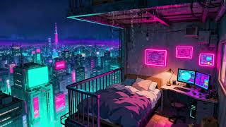 Cyberpunk Rooftop Room 🌃 Lofi Beats for Coding & Deep Focus | Neon Night City Ambience | 4K