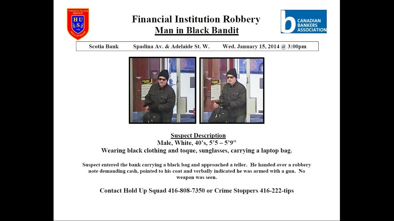 Security camera footage of man wanted in bank robbery