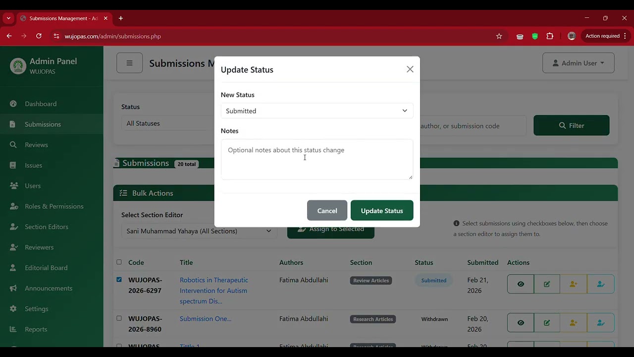 ASSIGN SUBMISSION TO SECTION EDITOR BY EDITOR