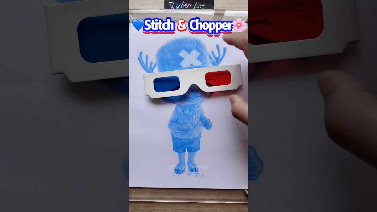 Chopper vs Stitch: Who’s cuter? 🌸💙 #onepiece #3dglasses #drawing
