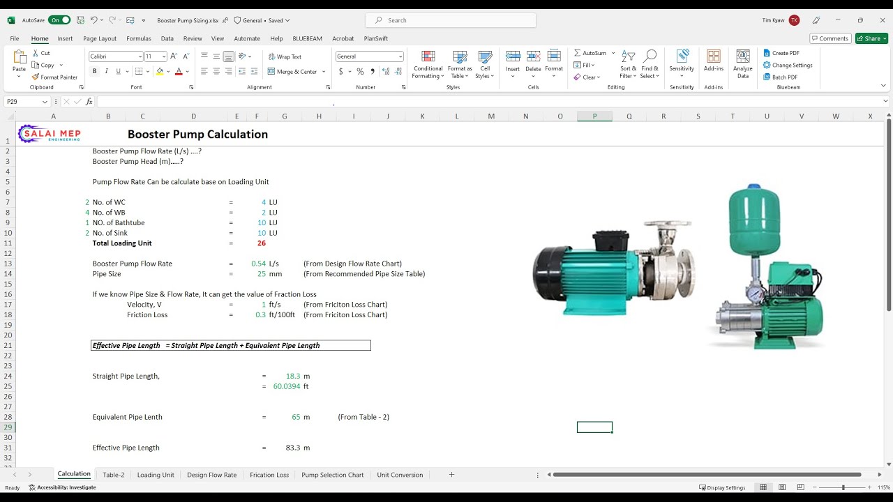 Booster Pump Size Calculation Download Excel File