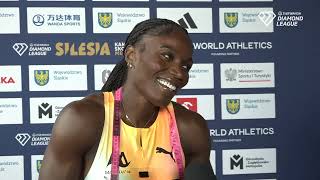 Julien Alfred Reflects on 2nd Place Finish in 100m at Silesia Diamond League [Interview]