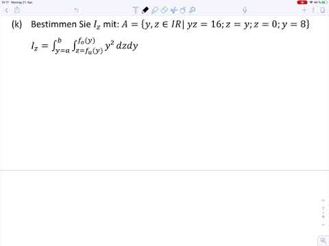Übungsblatt8 Aufgabe k – Flächenträgheitsmoment Doppelintegral