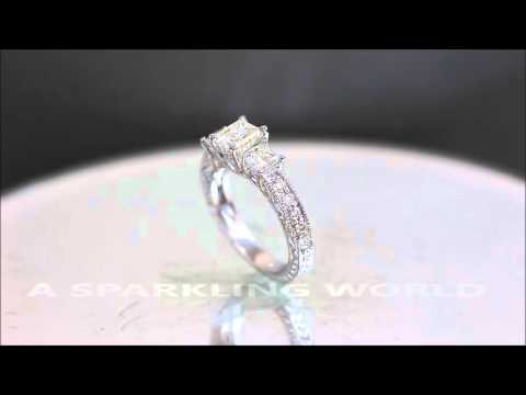 EGL USA F-VS2 14k White Gold Princess Cut Diamond Engagement Ring Antique 1.60ct - ASW - 998N
