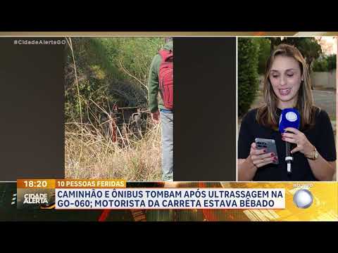 Caminhão e ônibus tombaram na GO 060 e deixam dez pessoas feridas