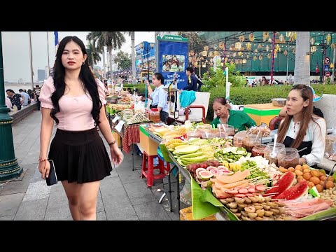 Best Popular CAMBODIAN Street Food 2026 - Evening Walking Tour Riverside Food Market, Phnom Penh