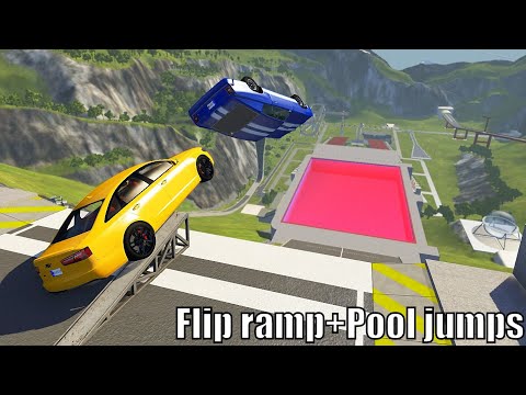 Flip Ramp Crashes & Jumps In Red Slime Pool - BeamNG.drive High Speed Jump Crashes