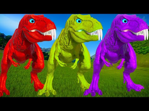 Team Rexy Color Pack vs. Spinosaurus, I-rex, Allosaurus - Jurassic World Evolution Dinosaurs Fight
