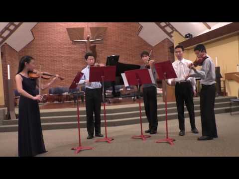 The group Bacushamshk playing Bacewicz Quartetto for four violins, Movement 3