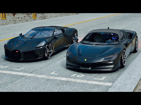 Ferrari SF90 Stradale Carbon Edition vs Bugatti La Voiture Noire at Brands Hatch