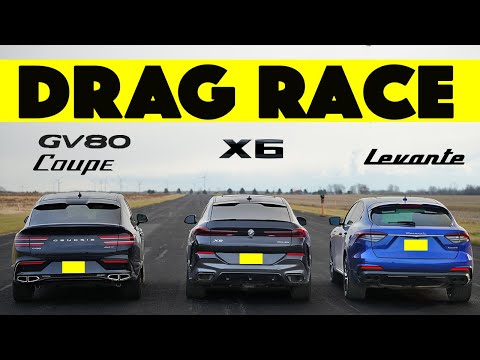 Thumbnail for BMW X6 vs Genesis GV80 Coupe vs Maserati Levante, Drag and Roll Race. Ends Badly! by BMW X6