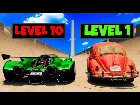 Level 1 to Level 10 Cars vs a GIANT Mega Ramp (BeamNG Drive)