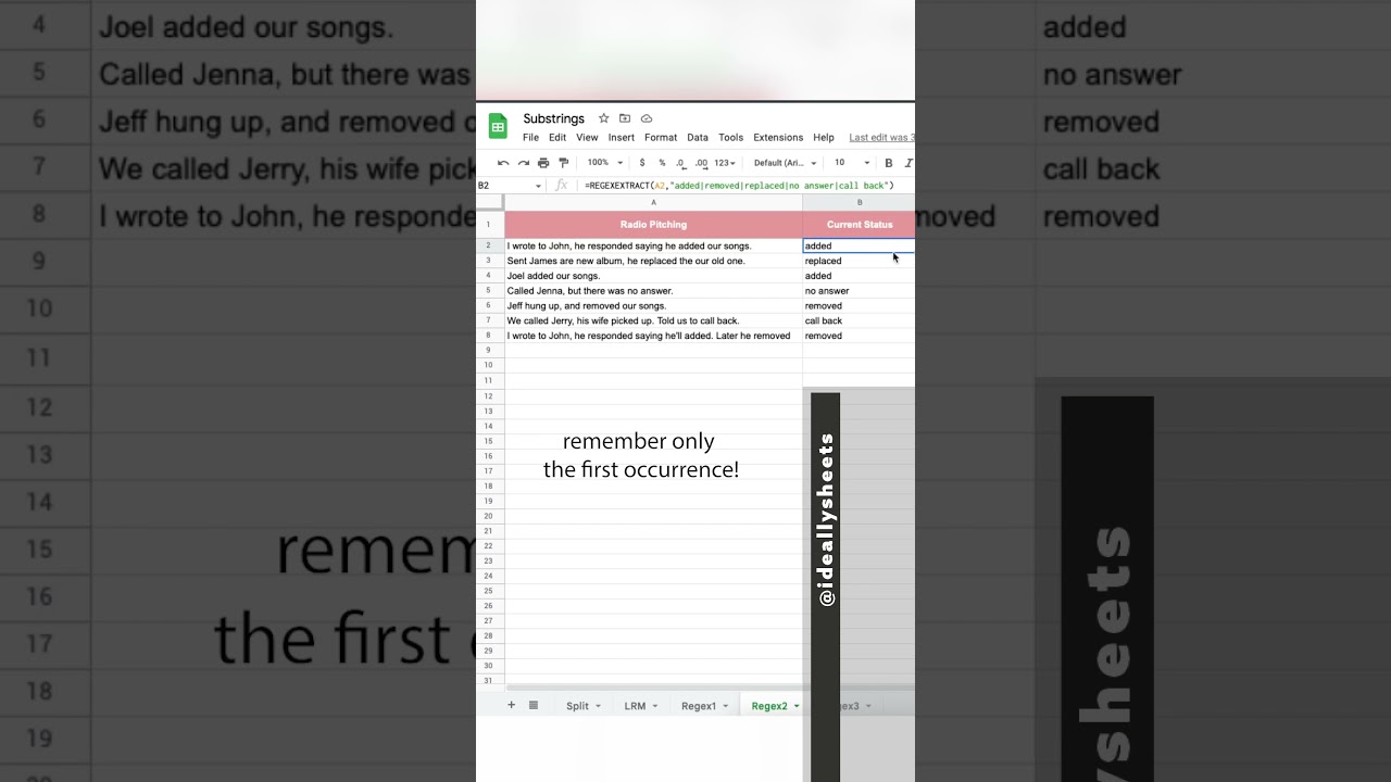 Have your spreadsheet automatically summarize your notes using REGEXEXTRACT! #tutorial #spreadsheet
