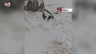 Kar ve Buzla Kaplı Köroğlu Dağı’nda Zorlu Yürüyüş