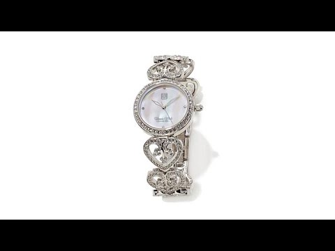 Victoria Wieck MotherofPearl and Crystal Heart Watch