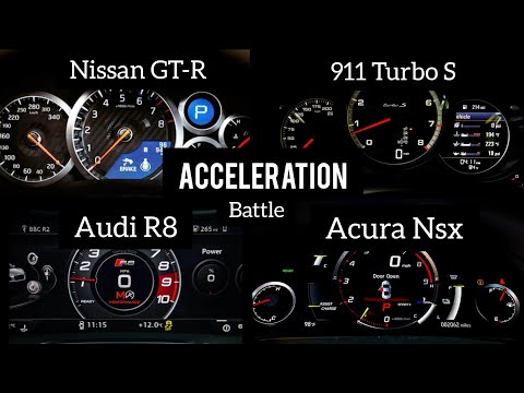 Nissan GTR Vs Porsche 911 turbo s Vs Audi R8 Vs Acura Nsx acceleration battle