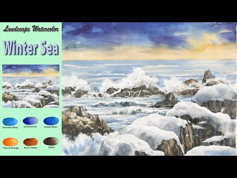 Landscape Watercolor - Winter Sea (wet-in-wet, Arches rough)NAMIL ART