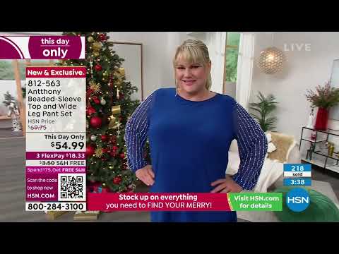 Antthony 2piece BeadedSleeve Top and Wide Leg Pant Set