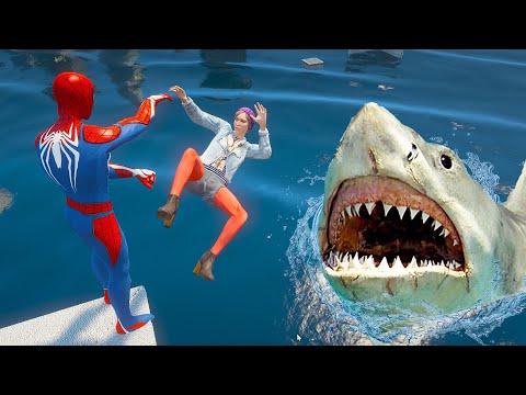 GTA 5 Epic Ragdolls | MEGALODON vs SPIDERMAN (Jumps/Fails) ep.34