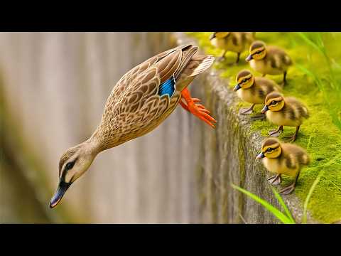 Mutig? Ängstlich? Mutter bringt ihren Küken das Springen bei