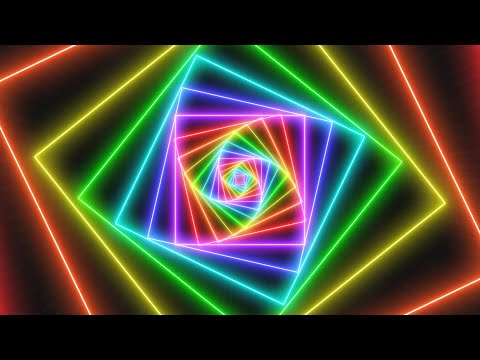Fly through Futuristic Neon Glow Rainbow Tunnel Perspective Lights 4K UHD 60fps 1 Hour Video Loop