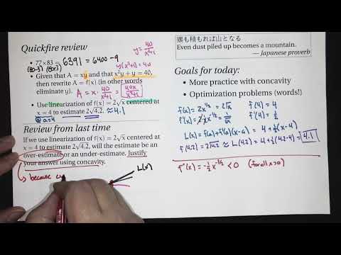 More about concavity; introduction to optimization (Calc 1; Lecture 2-9; Fall 26)